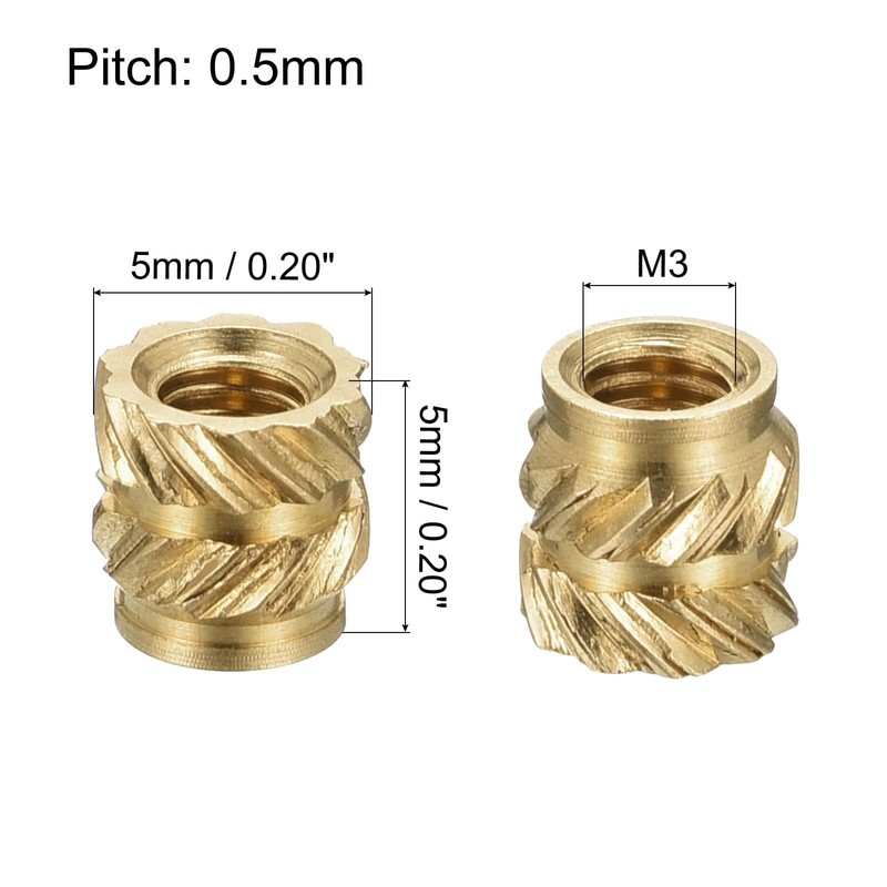 TOP-VIGOR 60Pcs M3 Threaded Knurled Insert Nuts, M3 x 5mm