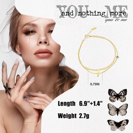 Gold Cross Bracelet 14K Simple Gold Bracelet Christian Gifts For Women Girls (With Gift Box)(double layer cross bracelet)