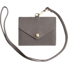 RafiCaro Pass Case, ID Card Holder, W Pocket, Commuter Pass Genuine Leather, Italian Leather, Neck Strap, ID Case, Employee ID Card, Card Case, Men's, Women's, Ethane