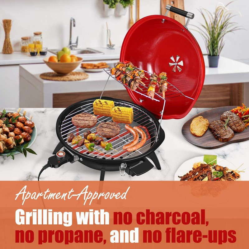 Electric BBQ Grill Techwood 15-Serving Indoor/Outdoor Electric Grill for Indoor