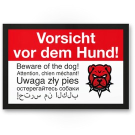Komma Security Caution Dog Multilingual 6 Languages – Dog Sign Sign Property – Door Sign Front Door Warning Sign Burglary Protection – Warning Dog