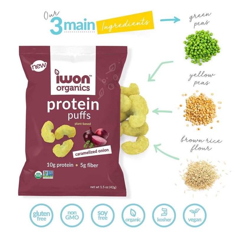 IWON Organics Caramelized Onion Flavor Protein Puff, High Protein and