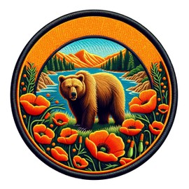 California Poppy Patch Los Angeles San Francisco Flower CA Badge 3" Iron-on Sublimated Applique for Clothing Vest Jacket, Nature, Hiking Trail, Sew-on Decorative Craft, Forest National Park Camping S1