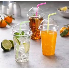 HOT BARGAINS 500 X Smoothie Cups with Lids Milkshake Cups with Dome Lids Slush Cups Size 24oz / 685ml (Extra Large)