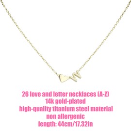 Mikovivi Women's Gold Heart-Shaped Letter Necklace, Initial Necklace for Birthday, Valentine's Day Gift for Women Girls (W)