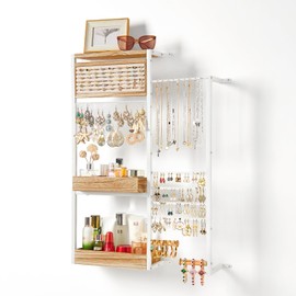 Pinzoveco Hanging Jewelry Organizer Wall Mounted, Large Hanging Jewelry Organizer Holder for Necklaces,Bracelest,Earrings,Rings,Watched,Makeup & Perfume (White)