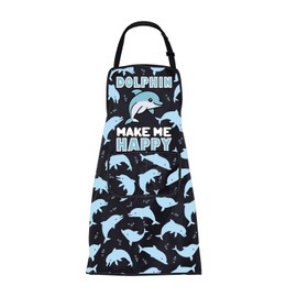 ENSIANTH Dolphin Chef Apron Dolphin Gifts for Dolphin Lovers Dolphin Make Me Happy Cooking Kitchen Baking Apron with Pockets (2519 dolphins apron)