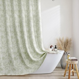 OVZME Yellow Green Extra Long Shower Curtain 96 Inch Length, Farmhouse Flower Crinkled Textured Fabric, Heavy Duty Boho Shower Curtain for Bathroom, Machine Washable, 72Wx96L Inches