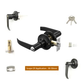 ALNKDH Door Handles,Door Handles Internal,Internal Door Handles,Bedroom Door Handles with Lock,Door Handle,Bedroom Door Lock,Door Handle with Lock,Door Lock with Keys,180×150mm (Black-1Pcs, 30-50mm)