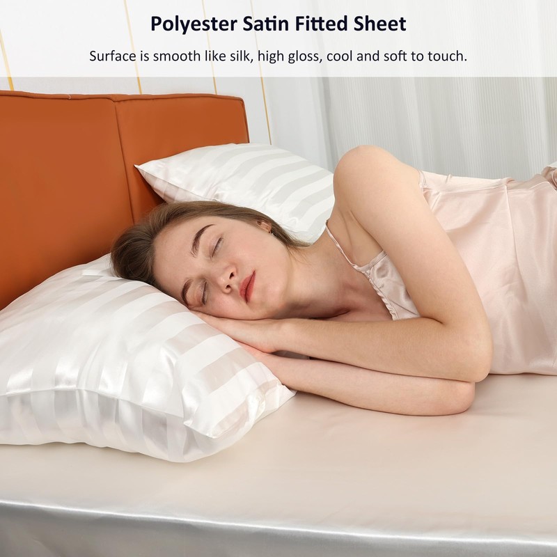 Lirex Satin Fitted Sheet, Luxurious Silky Smooth Polyester Bedding Soft