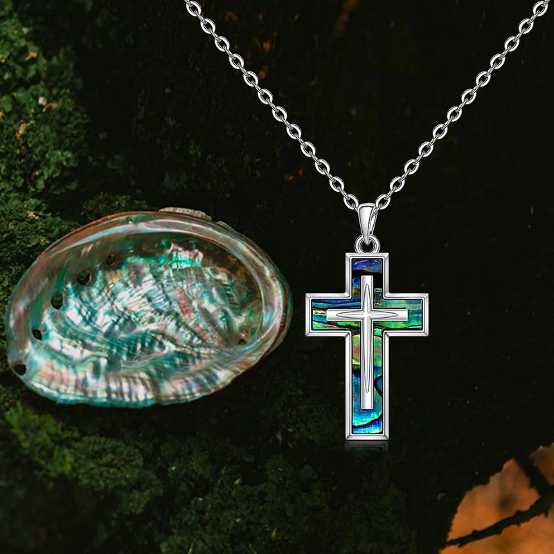 Abalone Cross Necklace for Women Sterling Silver Cross Pendant Jewelry