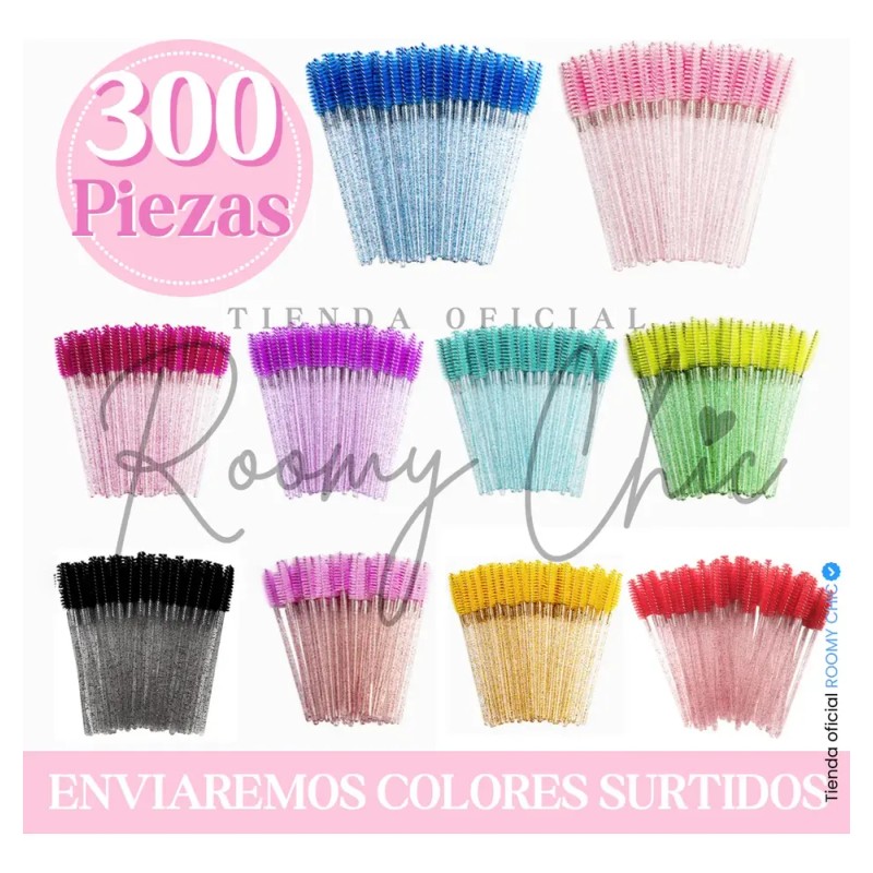 300 Cepillos Glitter Desechable Para Extensión Pestañas Ceja