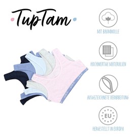 TupTam Girls' Bustier with Wide Straps Pack of 5, Dark blue, blue, light blue, grey, pink