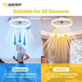 Ensenior 20'' Low Profile Ceiling Fans with Lights and Remote, Fandelier Ceiling Fan Flush Mount, APP Control, 6 Speed & 3000K-6500K Stepless Dimmable Small Ceiling Fan with Light for Bedroom - White