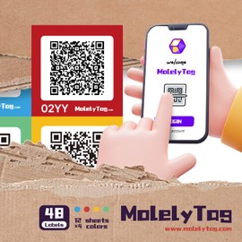 QR Code Labels for Storage, Organization, Moving - 48 Unique Scannable QR Code Stickers - Compatible with iOS, Android, and Web - Color Coded - Pack of 48