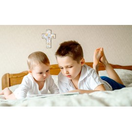 Taufkreuz Kinder-Kreuz fürs Kinderzimmer Bub betend mit Schutzengel