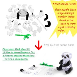 Coolplay 3D Crystal Puzzle Panda Model 57pcs Building Blocks Desk Toy for Adult Panda Gift Toy for Adult
