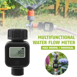 Unbranded Digital Water Flow Meter 3/4" Hose Water Meter Consumption With Quick Connectors