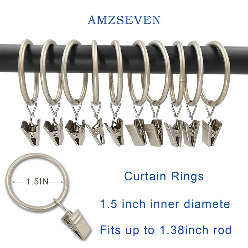 AMZSEVEN 40 Pack Metal Curtain Rings with Clips, Drapery Clips