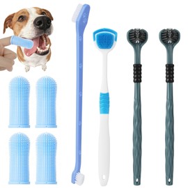 HOTUT Spazzolino per Cani,8 Pezzi Set Spazzolini da Denti per Cani,360º Spazzolino da Denti Del Dito del Cane,Tripla Testa,Doppia Testa,Pulizia Denti Multi Angolo per Animali Piccoli, Medi e Grandi