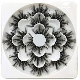 Thick False Eyelashes, 7 Pairs 25 mm 8D Faux Mink False Eyelashes, Handmade Eyelashes, Cruelty Free Dramatic Long Wispies, Fluffy Eyelashes