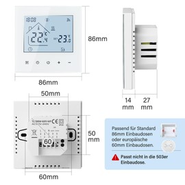 Beok WiFi Room Thermostat, Underfloor Heating, Water Heating Thermostat, Smart Home Thermostat, Underfloor Heating Thermostat Digital Flush-Mounted Compatible Alexa, Google Home, 3A 230V TDR89W-WIFI-WP White