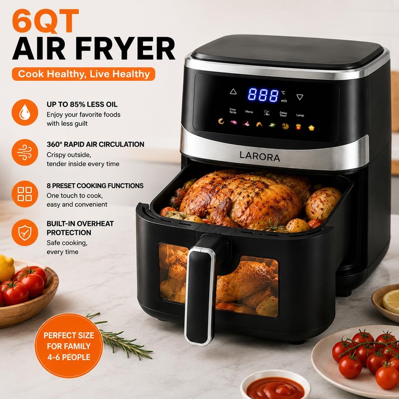 Air Fryer,6 QT Family Size Air Fryer with Visible Cooking