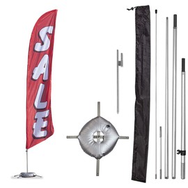 Vispronet Premium Sale Feather Flag Kit – 13ft Red & White Flag with Sectional Aviation-Grade Fiberglass Poles, Ground Stake, Cross Base & Weight Bag, Pole Sleeve Bag – Sale Flag for Businesses