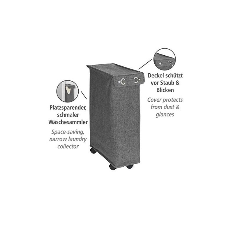 WENKO Slim Laundry Basket with Wheels, Thin Laundry Hamper, Rolling