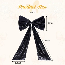PartyDelight Big Bow Decor Giant Balck Sequin Bow 24x36 Inchs Large Ribbon Tie for Birthday Party Room Decorations Coquette Backdrop Wall Decors