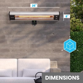 SereneLife Infrared Outdoor Electric Space Heater, Wall Mounted Heater, 1500 W, Electric Patio Heater w/ Remote Control 26" x 8" for Restaurant, Patio, Backyard, Garage, Decks Black