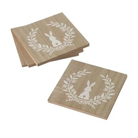 Heaven Sends Set of 4 Wooden Easter Coasters Tableware Rabbit Bunny Decoration Sleek Design Gift Present Kitchenware 10cm x 10cm