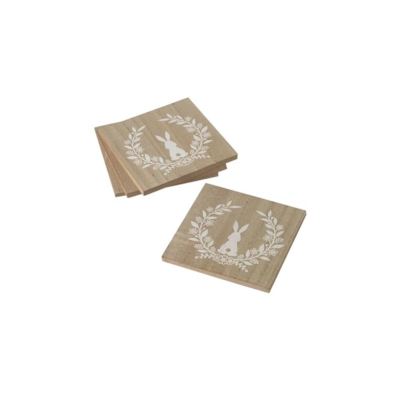 Heaven Sends Set of 4 Wooden Easter Coasters Tableware Rabbit