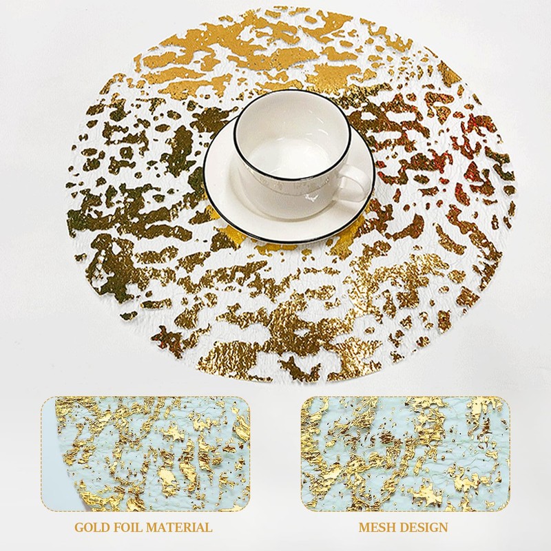 20 pieces of golden placemats, round gold foil placemats, shiny