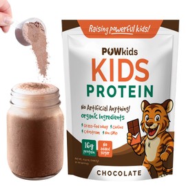 POWkids Kids Protein Shake Powder 16g – Zero Sugar, Organic Ingredients, Grass-Fed Whey Proteins – Calcium & Choline for Bone Strength & Brain Development, Protein Shake, 15-45 Servings – Chocolate