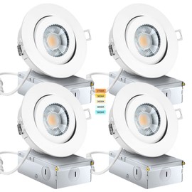KnLnny Ware Eyeball Recessed Lighting 4 Pack, Ajustable Gimbal Recessed Ceiling Light with Junction Box,5 CCT(2700K-6500K) Selectable,9W 750LM,Dimmable,Airtight, ETL Listed