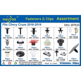 OAUTOO 190pcs fits Chevy Cruze 2016-2019 Auto Body Interior and Exterior Retainer Fastener Clip Assortment