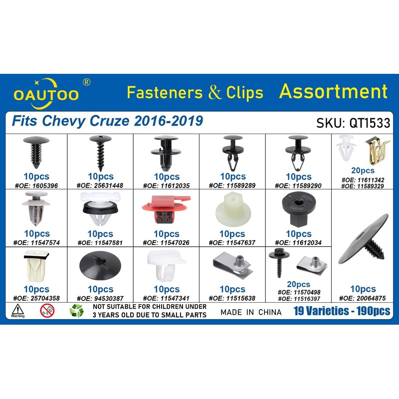 OAUTOO 190pcs fits Chevy Cruze 2016-2019 Auto Body Interior and