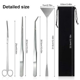 Houdao 4 in 1 Aquascaping Set, Aquarium Scissors Stainless Steel Aquarium Tweezers Long with Storage Bag for Water Plants Trimming Aquascaping Cleaning and Fish Starter Kit
