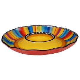 Sierra 13.5" Chip & Dip Platter – Great for Parties, Game Day, and Appetizers – Colorful Multicolor Ceramic Snack Server