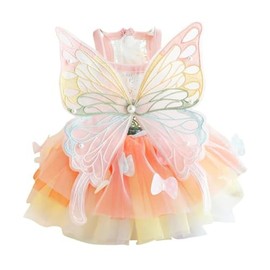 Vestido de mariposa para perro con alas, tutú de tul arcoíris para perros pequeños, gatos, conejos, traje de princesa ajustable para Halloween, Navida