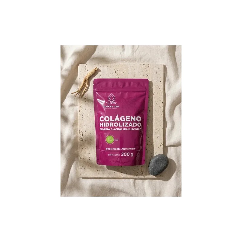 Colágeno Hidrolizado con Biotina y Ácido Hialurónico de Raíces Zen,