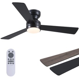 Asyko Ceiling Fans with Lights,46" Low Profile Ceiling Fan with Light and Remote Control,Flush Mount, Reversible, Dimmable, Noiseless, Black Ceiling Fan for Bedroom