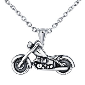 INFINIONLY Motorcycle Stainless Steel Chain Necklace for Men: Fashion Necklace Pendant with 55 cm Chain - Vintage Biker Jewellery - Hip Hop Decoration for Youth, Stainless Steel
