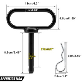 CZC AUTO Pasador de enganche de 0.5 x 2.95 pulgadas para cortacésped, pasador de enganche para puerta de remolque para un simple gancho para poner y quitar con una sola mano, enganche seguro para el césped y remolque detrás del accesorio, color negro