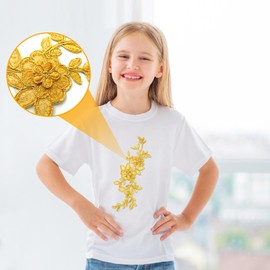 Qililandiy 12 Pieces Gold Flower Sew On Appliques Embroidery Iron On Patch Gold Lace Applique Sewing Fabric for Crafting Wedding Dress Jeans Clothes