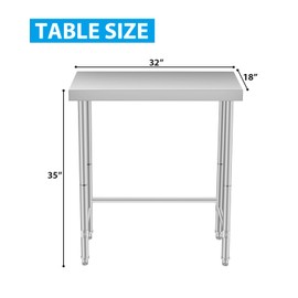 18"x32" Stainless Steel Table, 300LBS Open Base Table, NSF Commercial Metal Prep Table with Adjustable Feet, Single Tier Utility Workbench for Kitchen Garage Workshop Laundry, Heavy Duty