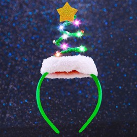 Firuilo Light Up Christmas Headbands Springy Christmas Tree Hairbands With Bells Star Led Xmas Hair Accessories for Women