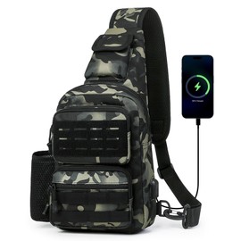 HUNTVP Tactical Sling Bag, Chest Bag Pack, Military Sling Bag Crossbody Backpack Men's Shoulder Bag for Mens Women Travelling, Cycling, Hiking, Camping(Camo)