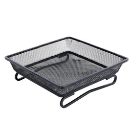 AIMALL Metal Bird Feeder Tray Iron Wire Square Mesh Platform Feeder with Wave Design Easy-Clean Fine Net Ground Feeder for Garden Birds 6.88in x 6.88in x 2.16in Black
